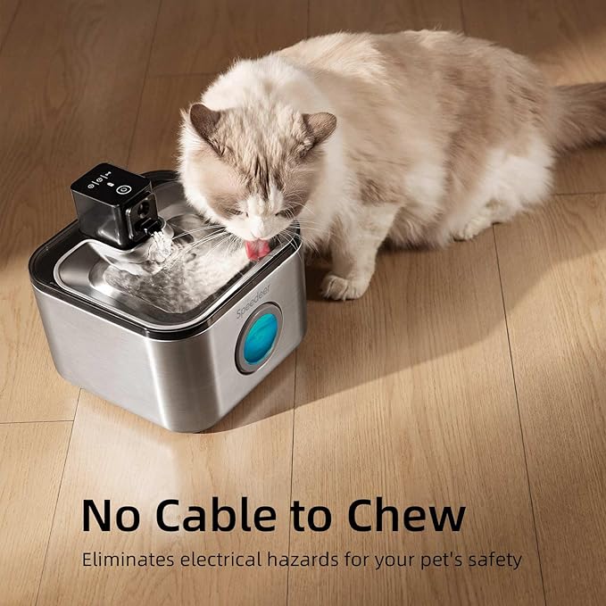 Wireless Cat Water Fountain Stainless Steel, 135oz/4L, 6 Filters | Cordless Design, Motion Sensor, 4000mAh Battery Operated Pet Fountain, 3 Water Modes, 20dB Quiet Pump, Multi-Filtration