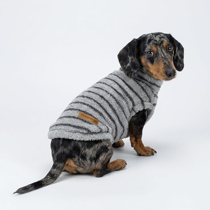 Fitwarm 2 Pack Striped Fleece Dog Sweater, Warm Winter Dog Clothes for Small Dogs Boy Girl, Fuzzy Pet Outfit, Doggy Pullover Jumper, Grey, Navy, Large