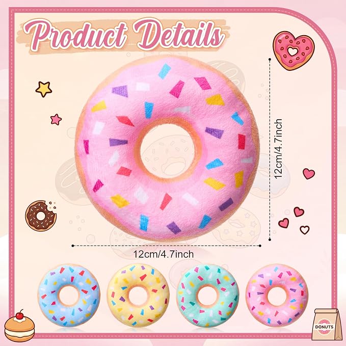 Civaner 12 Pcs Stuffed Dog Toy Squeaky Plush for Small Breed, Donut