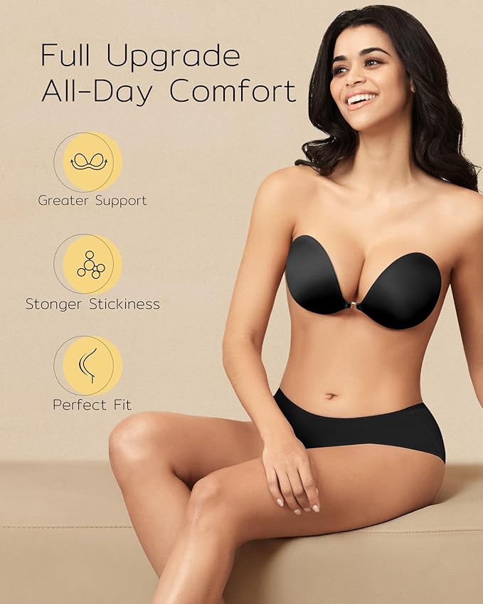 Niidor Adhesive Bra Strapless Sticky Invisible Push up Silicone Bra for Backless Dress with Reusable Nipple Covers