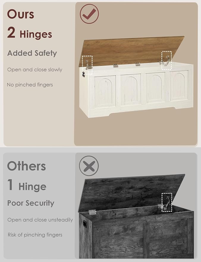 Storage Chest, Wooden Toy Box, Honey Brown & Rustic White 50.0" L | Extra Large Storage Bench, 2 Soft-close Hinges, Finger-safe Flip-Top Lid, Easy Assembly, Farmhouse Trunk, Living Room/Bedroom