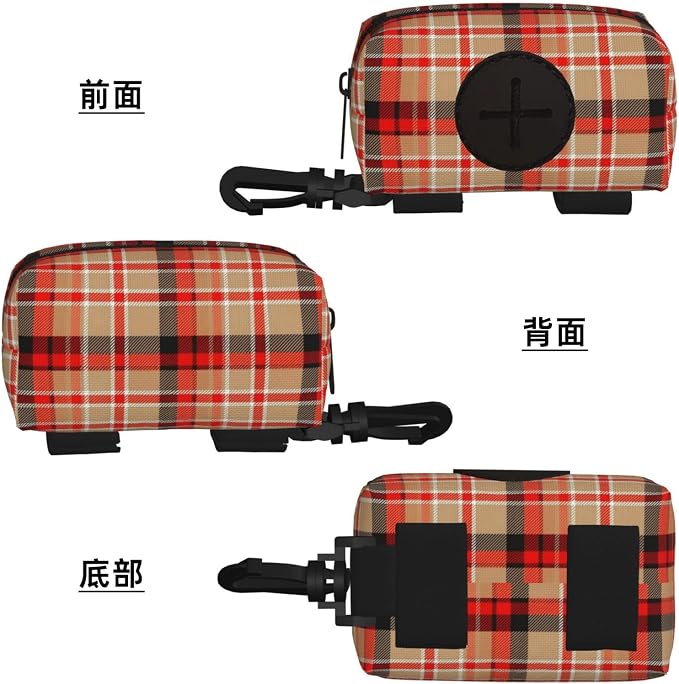 Dog Waste Bag Dispenser Pet Poop Bags Holder Zipper Red Beige Tartan Plaid Pattern Small Doggy Puppy Pouch for Leash Accessory