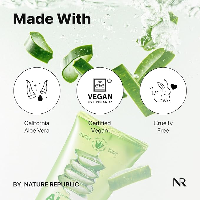 Nature Republic MILD & MOISTURE ALOE VERA WATERY GEL (TUBE) Quick Hydration & fast absorbing non-sticky texture, aftersun cooling pack, Moisturizing Face Skin & Hair,korean skin care All Skin Types