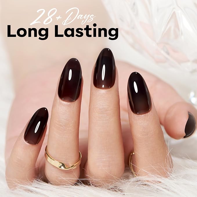 modelones Jelly Gel Nail Polish Black Sheer Neutral Translucent Black Gel Polish Soak Off U V LED Nail Lamp Glassy 15 ML