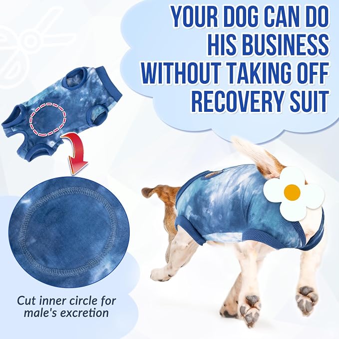 Lukovee Recovery Suit for Dogs, Onesie Spay Neuter Surgery Suit Female Male | Soft Cotton, Easy On Off, Abdominal Wounds Prevent Licking, Prevent Licking Wounds, Cone E-Collar Alternative (Blue, M)