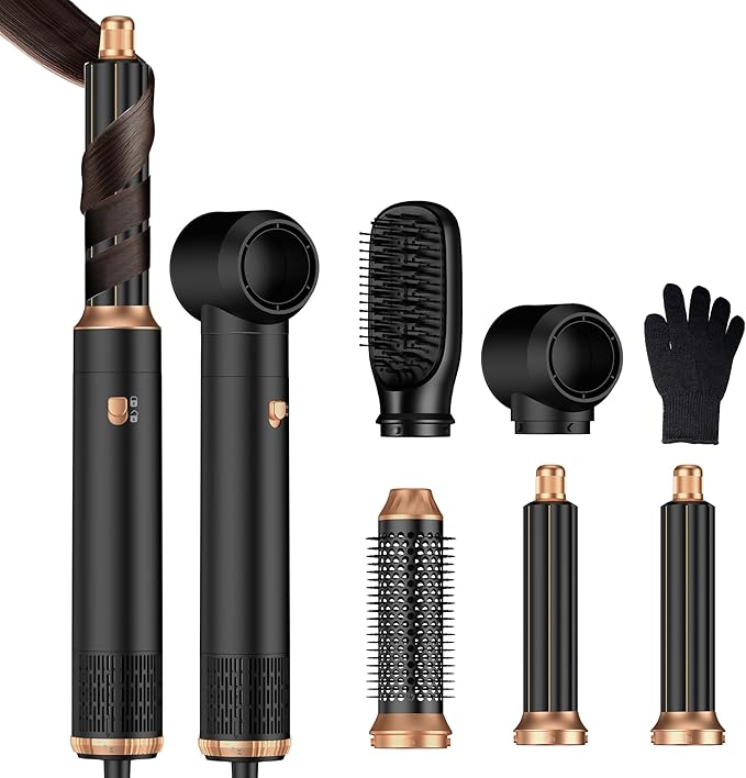 5 in ONE Hair Dryer Brush, Blow Dryer Curling Wand Hair Styling Tools Set, Ionic Hot Air Massage Oval Blowout, Left&Right Styler 100-120V