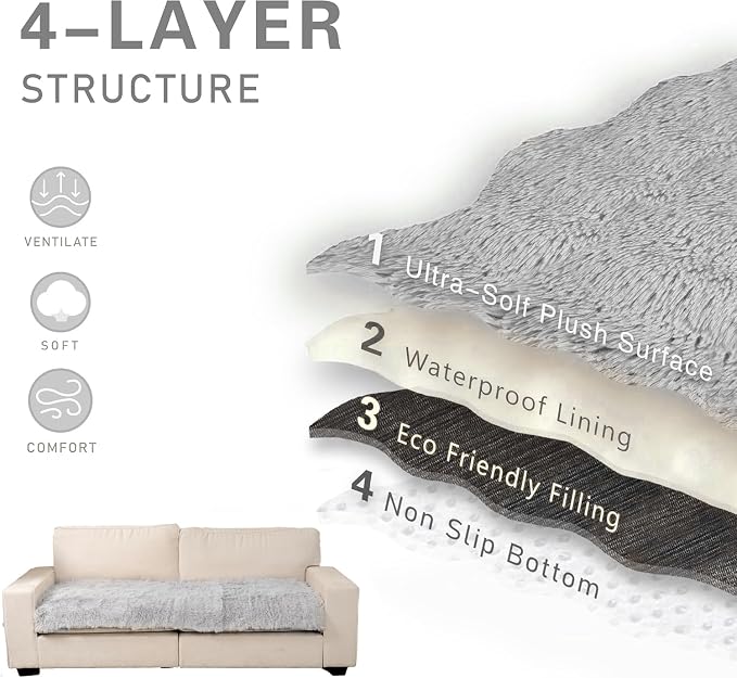 Dogs/Cats Bed Mats, Dog Pad Washable Removable Couch Cover with Anti-Slip Back, Plush Long Fur Mat, Perfect for Small, Medium and Large Dogs.(Light Gray, 30"x80")