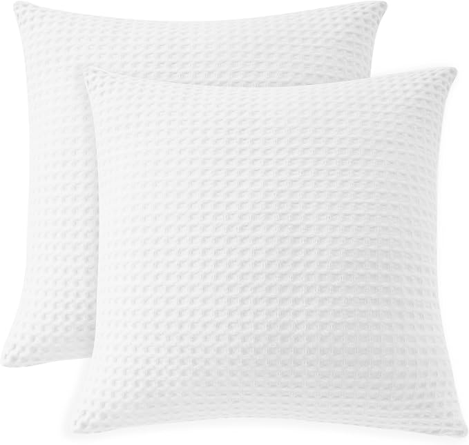100% Egyptian Cotton 600 TC Waffle Weave Throw Pillow Covers 4 Pack | Ultra Soft Breathable Euro Pillow Shams Covers, Decorative Cushion Covers for Bed Couch Sofa Car, White, 26" x 26"