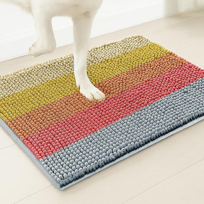Muddy Mat® Super Absorbent Loop-Thread Chenille Dog Door Mat for Muddy Paws – Non-Slip, Machine Washable Indoor Entry Rug, Quick-Dry Pet Mat for Entryway – Candy Stripes 19"x30"