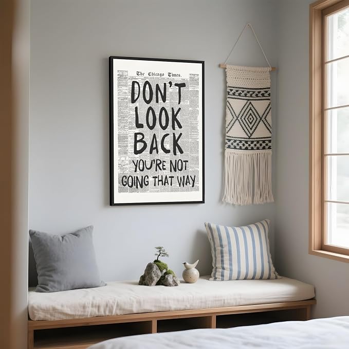 Framed Retro Black and White Newspaper Wall Art Dont Look Back Quote Poster | Trendy Inspirational Wall Decor Positive Motivational Affirmation Canvas Print Preppy Aesthetic Men Bedroom Artwork 16x24inch
