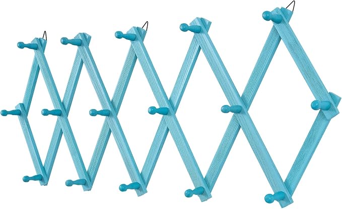 SCUNDA Beachy Coastal Wall Rack with 16 Hanging Hooks, Beach Decorations for Home, Nautical Style Wall Mounted Wood Coat Rack(Rustic Blue)