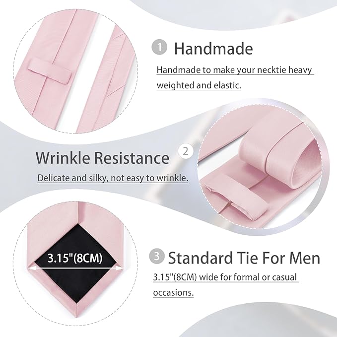Black Tie Set in Gift Box Mens Solid Color 3.15" (8CM) Black Necktie and Pocket Square Set