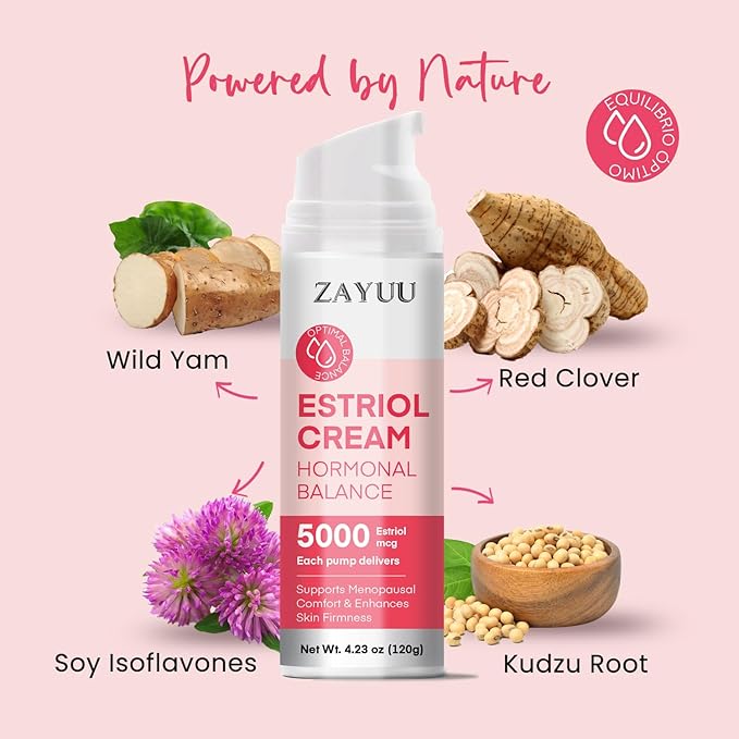 Estriol Face Cream for Women: Hydrating Moisturizer with Wild Yam, Red Clover & Soy Isoflavones – Botanical Skincare for Daily Comfort, Balance & Skin Wellness – 4.23 oz (3-Month Supply)