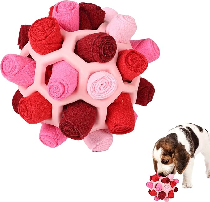 Mira's Pocket Dog Snuffle Ball Toy, Mental Stimulation Chew Toy for Dogs & Cats, 6 inches Licking Mat Treat Dispensing Ball with Hollow Design, Slow Feeder for Fast Eaters (Pink)