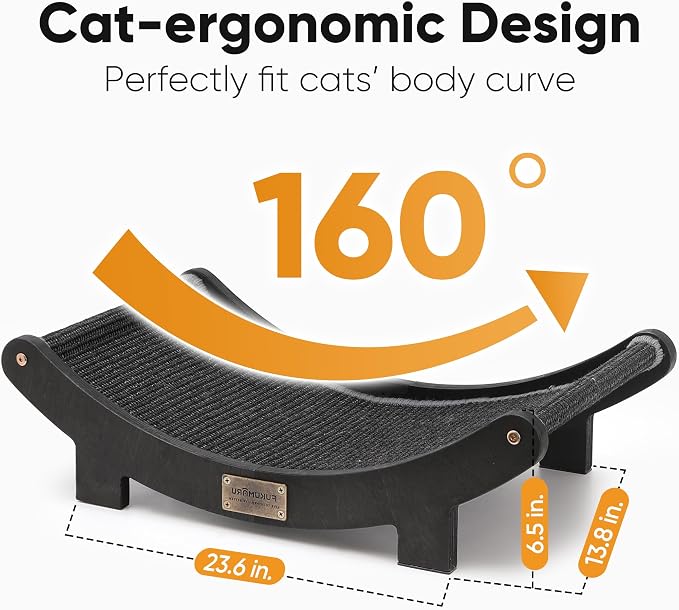 FUKUMARU Sisal Cat Scratcher Bed, Solid Wood Cat Hammock for Indoor Cats | 23.6 Inch Durable Scratching Bed, Large Cat Scratch Pad, Natural Sisal Hammock, Cat Lounger Scratcher for Sleeping (Black)