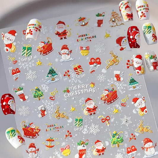 Christmas Nail Stickers for Nail Art, 5D Embossed Self-Adhesive Snowflake Socks Nail Decals, Mushroom Nail Supplies Nail Art Design Accessories for Women and Girls Manicure DIY Decoration