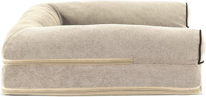 Furhaven Cooling Gel Dog Bed for Medium/Small Dogs w/ Removable Bolsters & Washable Cover, For Dogs Up to 35 lbs - Sherpa & Chenille Sofa - Cream, Medium