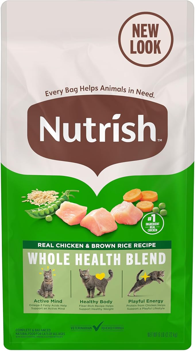 Nutrish Dry Cat Food, Chicken & Brown Rice Recipe, 6 lb. Bag (Rachael Ray) | Suitable For All Life Stages, Veterinarian Reviewed Formula, Natural Food with Added Vitamins, Minerals & Nutrients