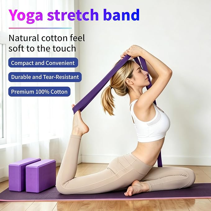 36 Pcs Yoga Blocks and Strap Set - 18 EVA Foam Yoga Blocks 9"x6"x3" with 18 Adjustable 6 ft Straps, Non Slip Props for Yoga Pilates Meditation Workout