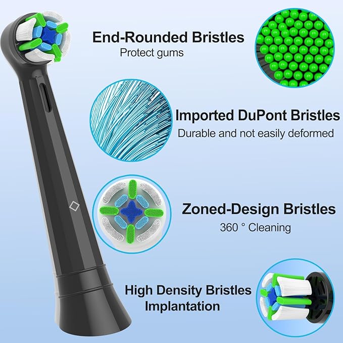 Qitizu Replacement Heads Compatible with Oral B iO Electric Toothbrush, Replacement Toothbrush Heads Fit for Oral-B iO 2/3/4/5/6/7/8/9/10 Series Toothbrush, 8 Packs (Black)