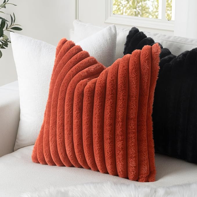 MIULEE Faux Fur Decorative Throw Pillow Covers 18x18 Set of 2 Black | French Modern Soft Plush Couch Pillows, Cozy Fluffy Cushion Covers for Sofa Bed Living Room Home Decor
