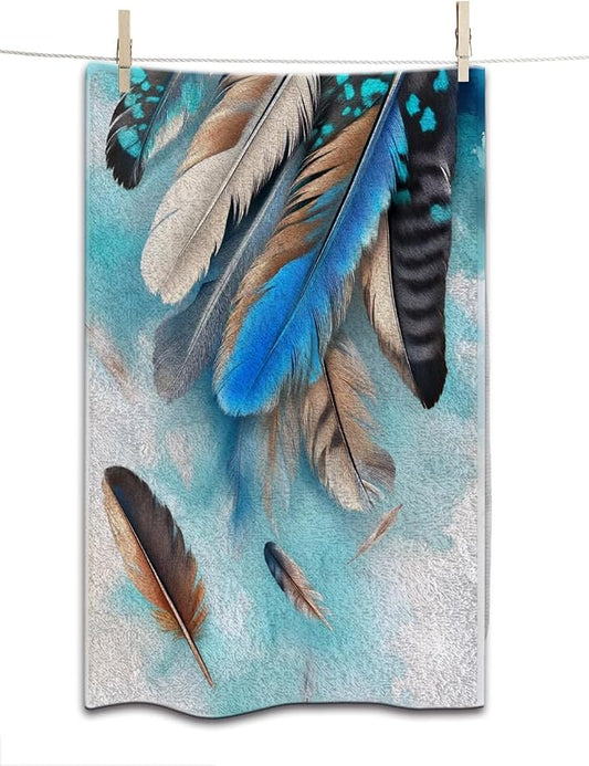 Boho Feather Bohemian Hand Towel Tribal Animal Watercolor Bird Feathers Face Towels Suit Travel Sports Pool Swimming Bath Camping Spa Gym Yoga,15x30 Inch