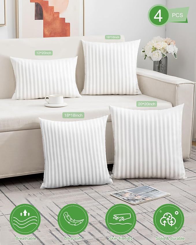 Yettbea Pillow Insert Set of 4, Soft Virgin Microfiber Square Throw Pillow Inserts for Living Room, Couch Bed Pillows, Down Alternative Filled, 16x16 Inch(40x40cm White