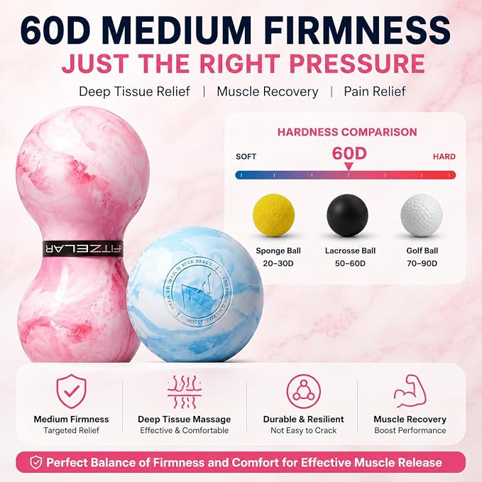 FITZELAR Double Lacrosse Massage Ball for Myofascial Release, Quality Certification, Massage Deep Tissue for Waist Back Feet, Trigger Point Therapy, Muscle Knots, Peanut Massage Ball for Muscle Pain