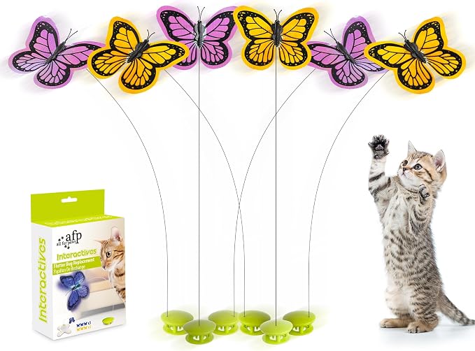 ALL FOR PAWS 6-Pack Butterfly Refills for Interactive Cat Toy, Replacement Butterflies for Automatic Cat Spinner Toy, Durable Self-Play Butterfly Flutter Accessories for Indoor Cats & Kittens