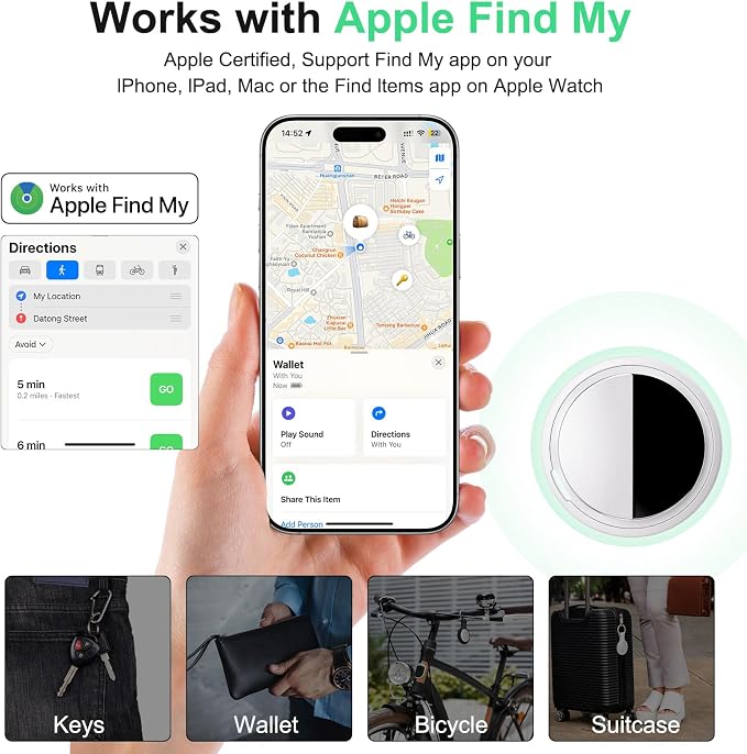 Air Tracker Tag Works with Apple Find My (iOS Only) Includes Replaceable Battery, Bluetooth Smart Item Locator Key Finder for Keys, Luggage, Wallet, Pet, Dog, Cat (White, 1-Pack)