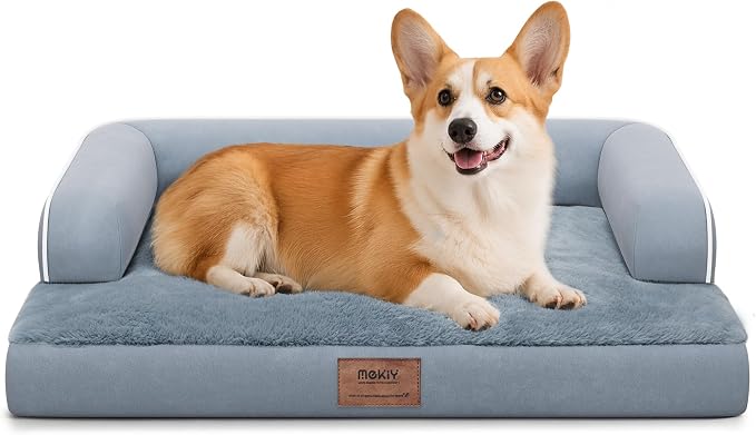Orthopedic Waterproof Dog Bed Pet Couch with Bolster for Medium Dogs | Pillow Support for Neck Relief, Egg Crate Foam, Waterproof Liner, Anti-Slip Bottom, Machine Washable Cover, 30 x 22 Inch