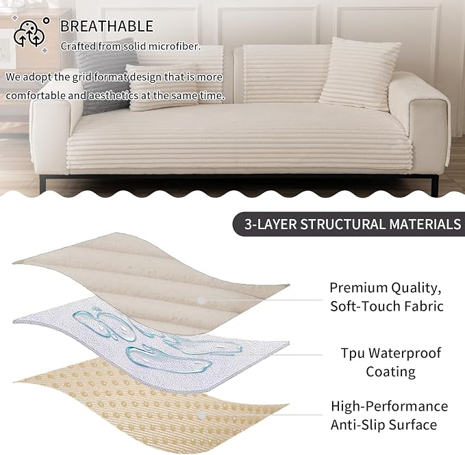 Waterproof Couch Cover for Dogs, Sofa Covers Washable & Non-Slip, Soft Dog Bed Blanket Protector for Sectional, Loveseat, Living Room Furniture (Creamy White, 23.62"x 23.62" 2 Pack)