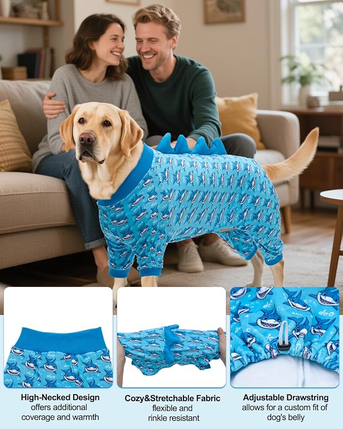 CuteBone Shark Costume Dog Pajamas, Stretchy Spandex Crystal Velvet Sleepwear Coat for Small Dogs, Soft & Warm Pet Outfit Clothes for Cold Weather, Cozy Pullover Design COSP07XXL