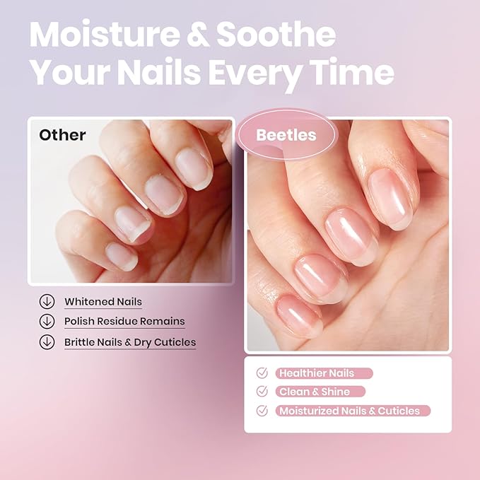 Beetles Acetone-Free Nail Polish Remover Pads - 50 Count Nail Scrubbers 2-in-1 Prep & Lacquer Remover Nail Polish Remover Wipes Travel-Friendly Fingernail Polish Remover with vitamin E