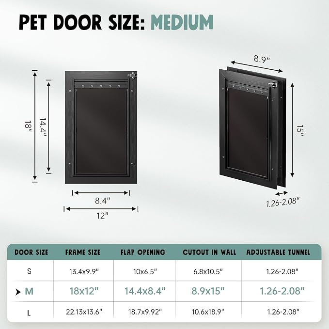 All Aluminum 3 Flaps Insulated Dog Door for Door (Medium)