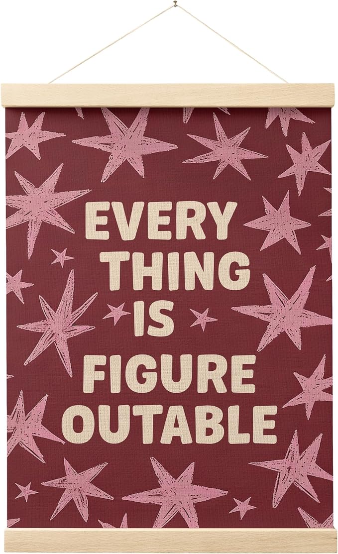 FGFK Everything Is Figureoutable Inspirational Wall Art Poster Hanger Frame, Retro Red and Pink Star Positive Affirmations Canvas Prints Framed Wall Decor for Home Classroom Office, 12x16 Inch