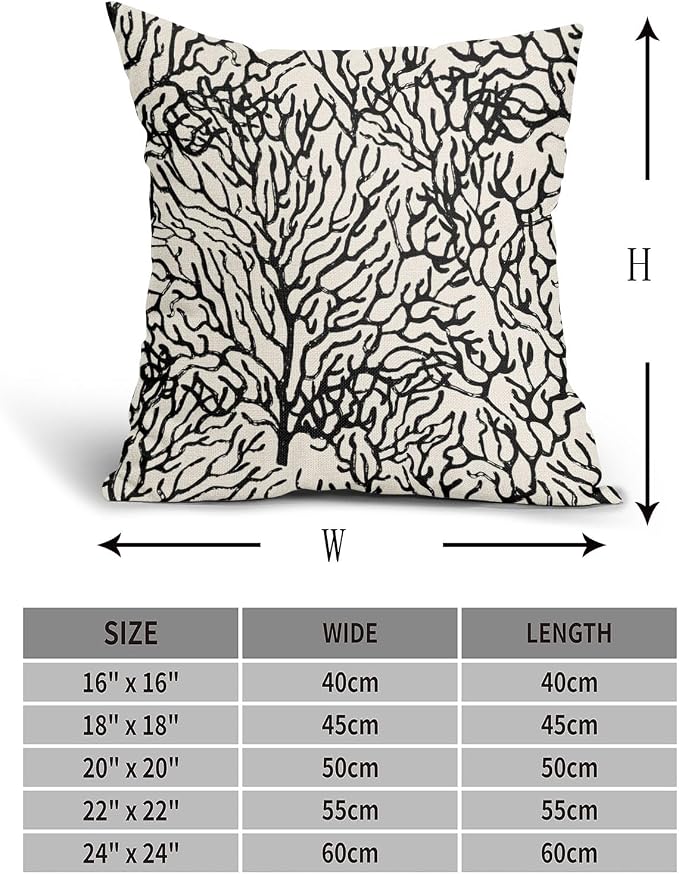 Nautical Coastal Coral Pillow Covers 20x20 Inch Set of 2 Summer Ocean Beach Black White Decorative Pillow Cases Outdoor Linen Cushion Cover Farmhouse Decor for Bedroom Home Sofa Couch Bed