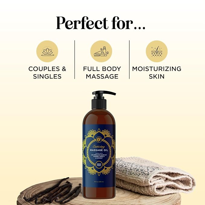 Luxurious Vanilla & Tropical Passions Massage Oil Set - Aromatherapy Full Body Massage Oil for Couples Bundle with Naturally Scented Vegan & Non GMO Ingredients (8 Fl Oz Each)