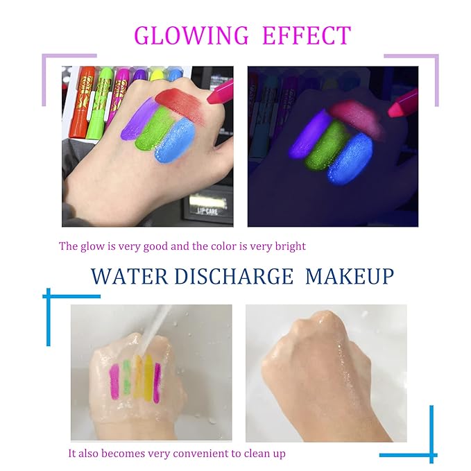 Glow in The Black Light Face Paint Crayons Kit, UV Black Light Makeup Neon Face and Body Paint Sticks Markers for Mardi Gras Halloween Masquerades Makeup
