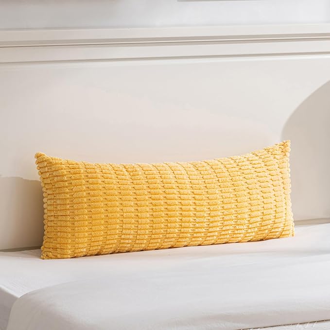 Fancy Homi Decorative Throw Pillow Covers for Bed Couch Bedroom Bench, Soft Corduroy Solid Pillow Case, Rustic Farmhouse Boho Room Decor,54" x 20" (Pack of 1),Yellow