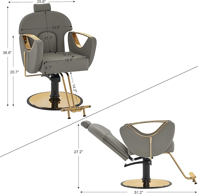 BarberPub Luxurious Classic Barber Chair Hydraulic Pump Recline Beauty Spa Styling Salon for Hair Stylist Equipment 9578 (Grey)