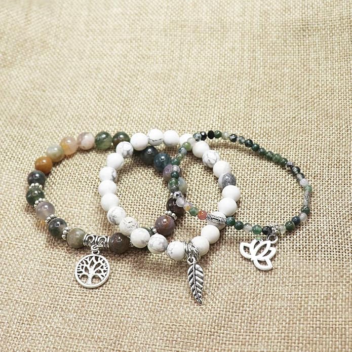 UEUC Tree of Life Yoga Healing Stone Bracelets,Multilayer Lotus Chakra Stone Reiki Bracelet Sets,Anxiety Crystal Natural Stone,for Women Stress Relief