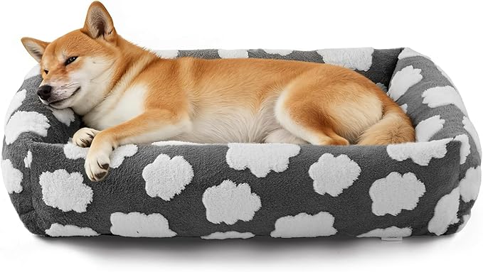JOEJOY Large Dog Beds Large Sized Dog, Rectangle Washable Orthopedic Pet Bed with Removable Zipper Cover, Cute Soft Calming Puppy Pet Bed with Jacquard Shaggy Plush & Non Skid Bottom