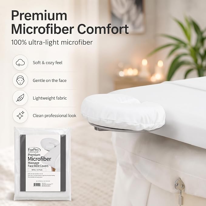 ForPro Premium Microfiber Massage Face Rest Cover, White, Ultra-Light, Stain and Wrinkle-Resistant, for Massage Tables, 10-Count