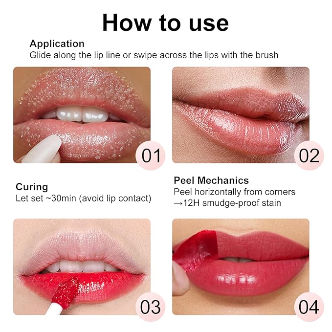 Lip Stain Peel Off for Women - 3 Color Set (Nude Brown, Red Brown, Classic Red) | Long Lasting, Waterproof, Non-Sticky, Hydrating | Peel Off Lip Tint Gloss Kit for Teens & Girls