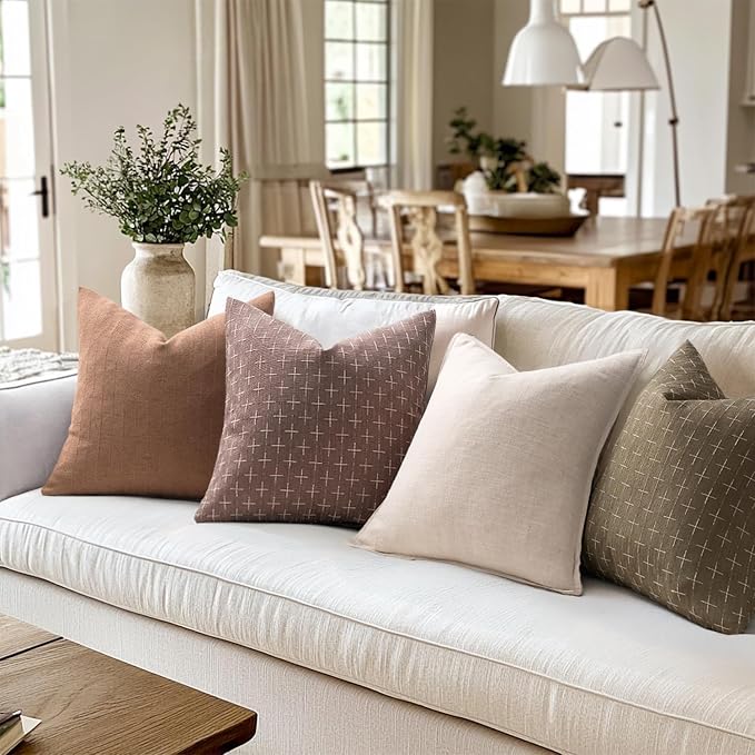 MIULEE Pack of 2 Decorative Burlap Linen Euro Spring Throw Pillow Covers for Sofa Couch Bed Farmhouse Pillowcases Modern Rustic Woven Textured Cushion Cover Taupe