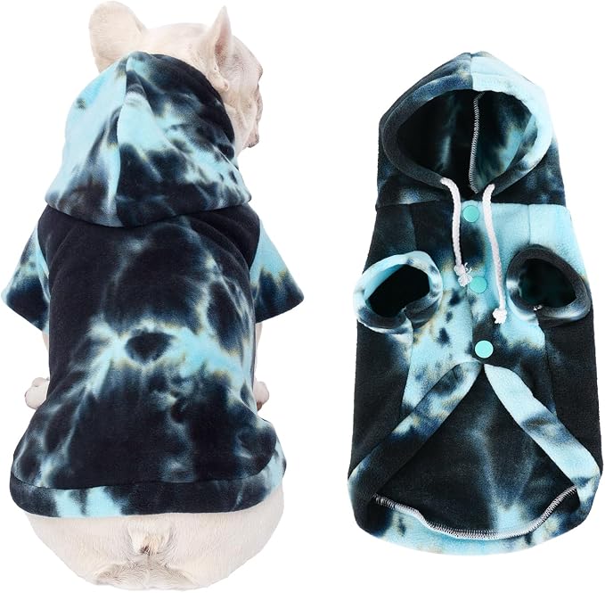 Dog Hoodie Tie Dye Dog Sweatshirt Chic Winter Clothes Ultra-Soft Warm Sweaters for Small Medium Dogs Fashion Pet Clothes for Dogs (Blue/Black/Grey, M (Back: 12.99",Chest: 17.71", Neck: 14.96"))