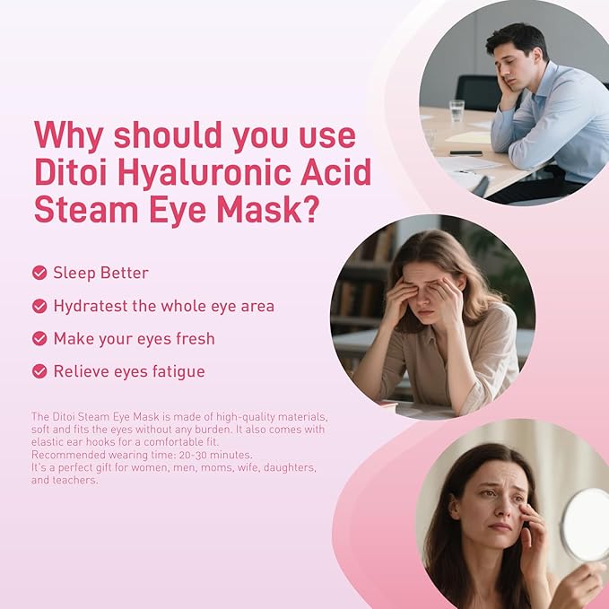 Ditoi Steam Eye Mask, Heated Eye Mask for Sleep,Warm Compress with Hyaluronic Acid,Moist Heat for Dry Eye Relief,Spa,Stye Eye Treatment,Travel Essentials & Relaxation Gifts,Rose 10 Packs