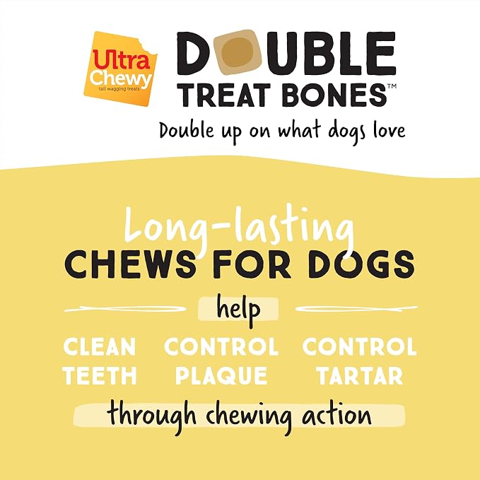 Ultra Chewy 3 Flavor Yogurt Double Treat Bones, Strawberry Blueberry Banana | Long-Lasting, Made in USA, Large and Small Breeds, Highly Digestible, 12 Count