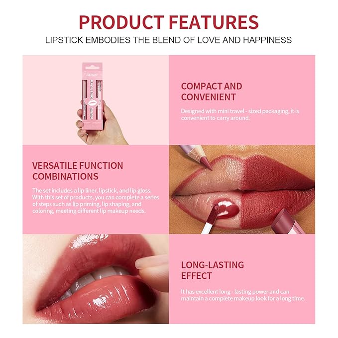 BestLand 3PCS Lip Liner and Lipstick Combo Set - Matte Lip Liner Pencil, Velvet Matte Lipstick & Hydrating Collagen Lip Gloss - Long-Lasting, Smudge-Proof, Nude Brown Lip Makeup Kit (#4 Nude Brown)